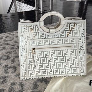 Fendi Cream and Gray Logo Tote